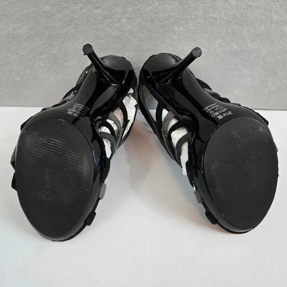 Michael Antonio Suede Black & Gray Multi-Strap Heels with Zipper Back Size 6.5